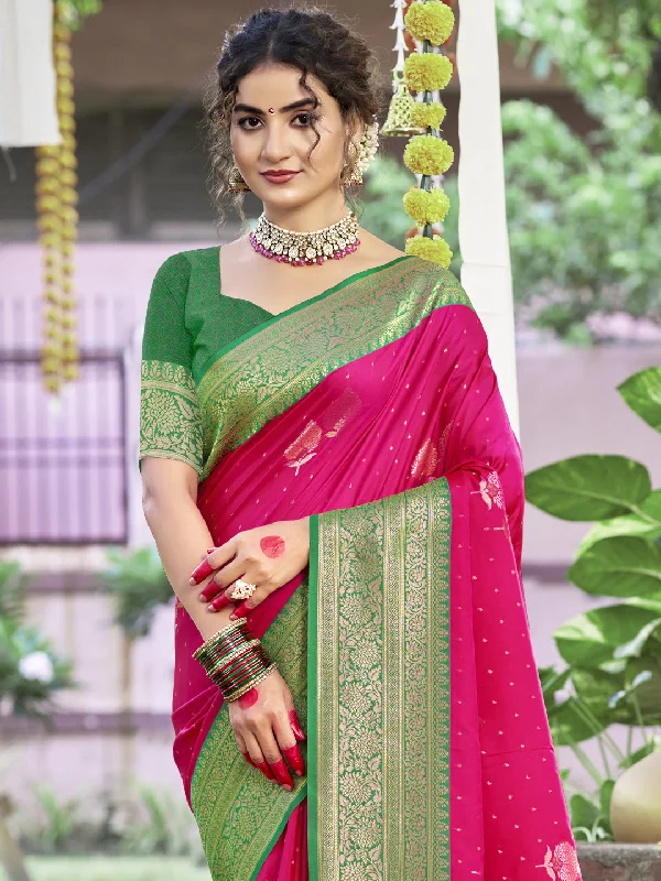 Women Rani Silk Saree With Un Stitched Blouse Vintage Polka Blouse