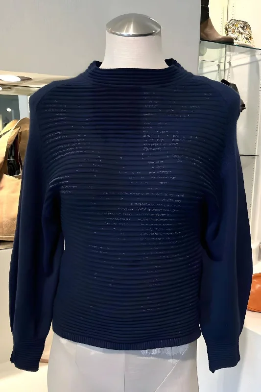 Diagonal Mock Neck Sweater In Oceano Print Jacquard Patchwork