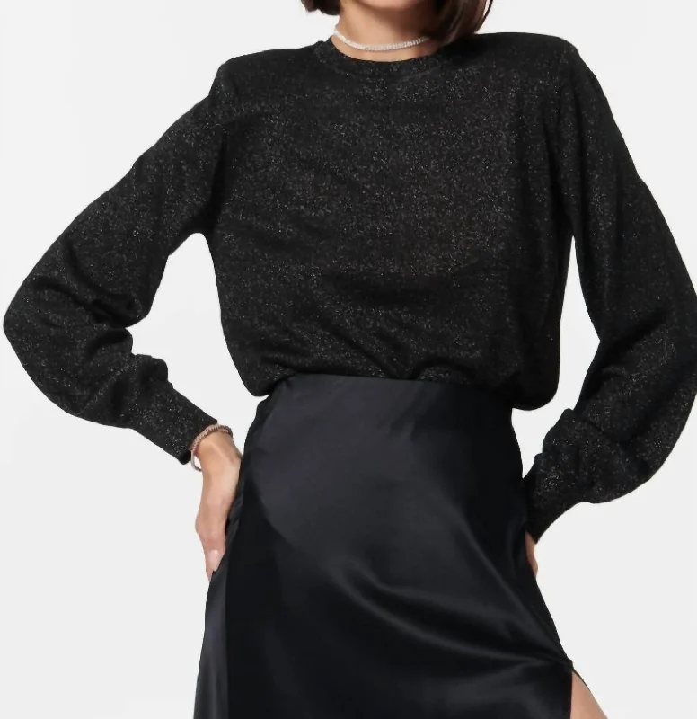 Gama Sweater In Black Metallic Solid Print Embellished