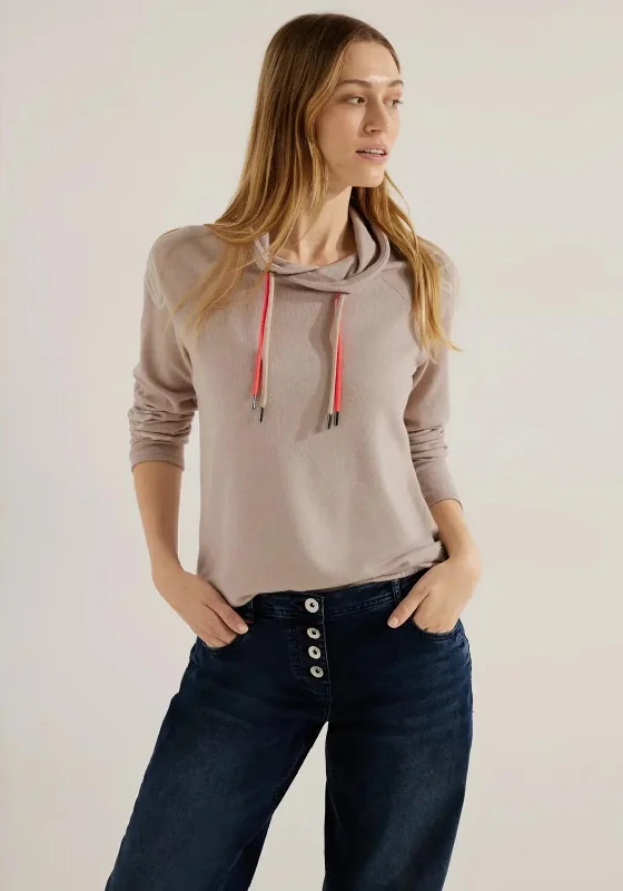 Cecil Drawstring Collar Jumper, Hazelnut Melange Mesh Fabric Canvas Fabric Denim Fabric