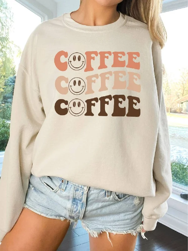 Coffee Coffee Coffee Smile Face Crewneck Sweatshirt for Coffee Lovers Oversized Hoodie Comfort Casual Coffee Coffee Coffee Smile Face Crewneck Sweatshirt for Coffee Lovers Oversized Hoodie Comfort Casual