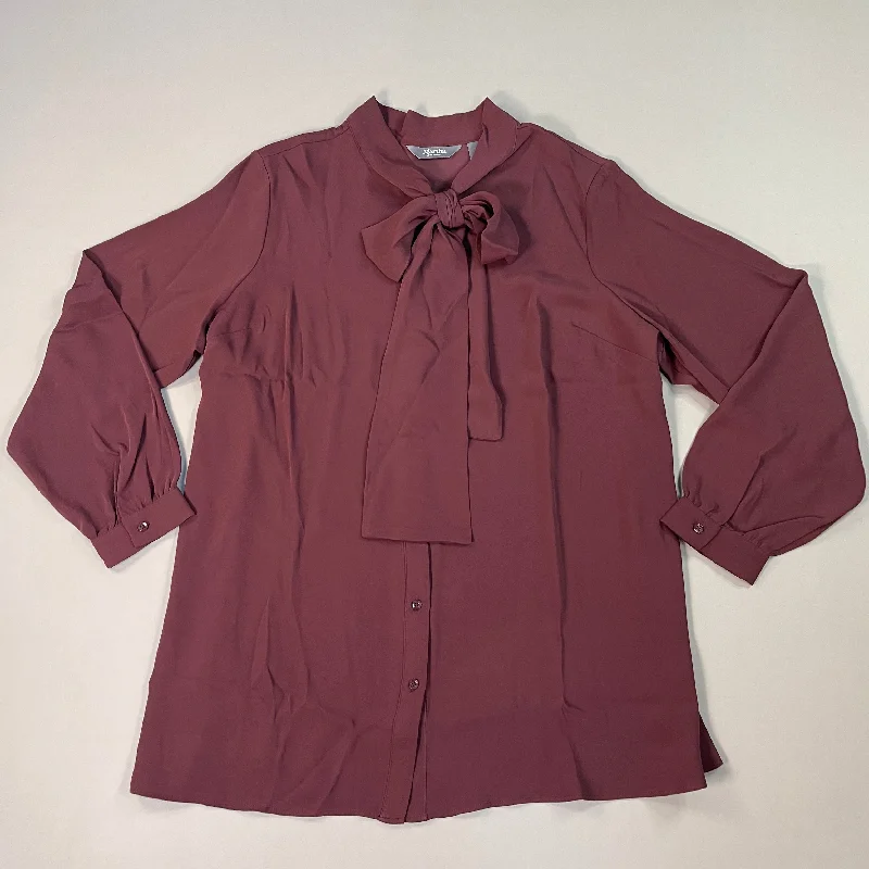 MARTHA STEWART Woven Front Button Blouse Top Tie Neck Women's Sz 1X Chianti (New) Classic Striped Blouse