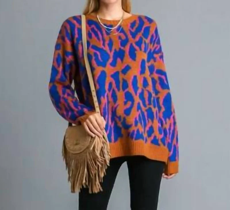 Kourtney Leopard Sweater In Camel Mix Seamless Knitted Crochet