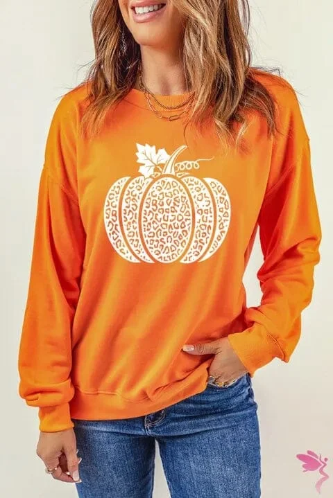 Cheetah Pumpkin Graphic Sweatshirt Hoodie with Turtle Neck Cozy Winter