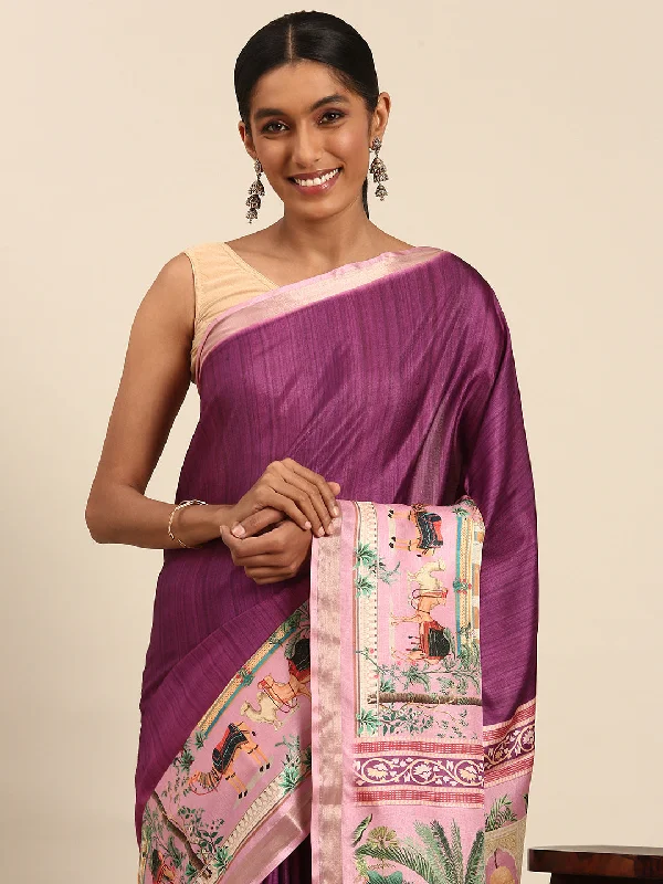 Women Magenta Cotton Saree With Un Stitched Blouse Semi-Sheer Blouse