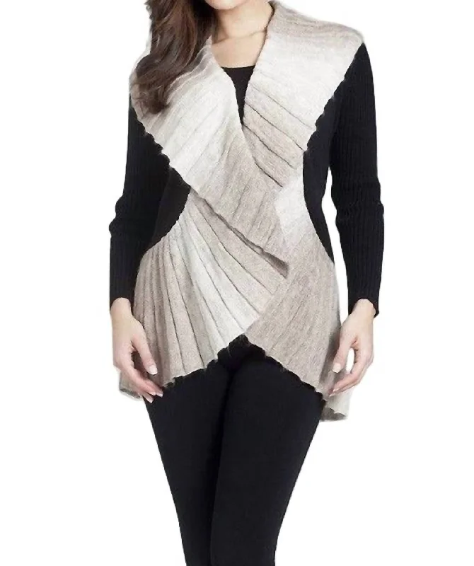 Signature Wrap Sweater In Taupe/white Solid Color Striped Floral Print