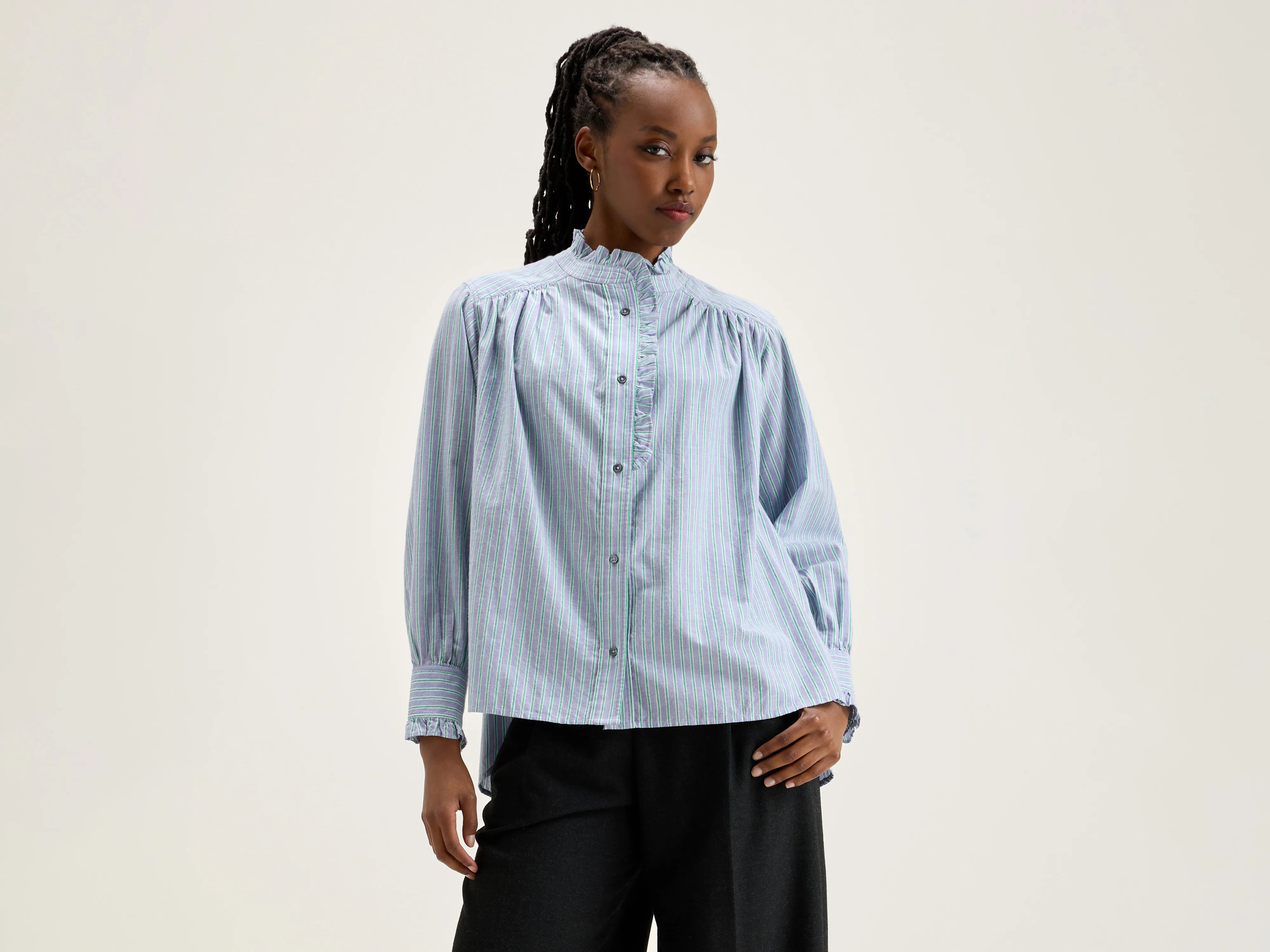 Claudia striped blouse (242 / W / STRIPE A) Balloon Sleeve Blouse