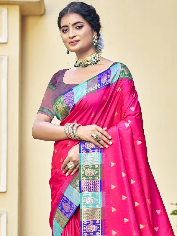 Women Rani Silk Saree With Un Stitched Blouse Cotton Casual Blouse