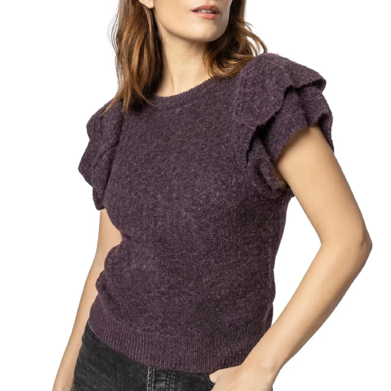 Ruffle Shell Sweater In Fig Chenille Fabric Brocade Fabric Lace Fabric