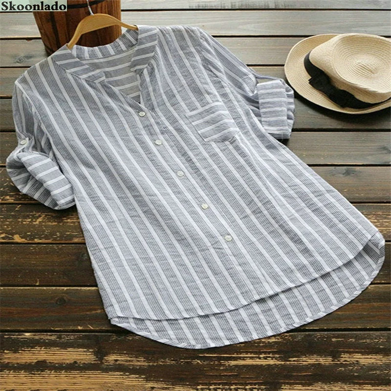 Wjczt Summer Shirt Women Cotton Linen Tops Long Sleeve Oversize Lady Office Working Linen Blouse Striped Classic Formal Blouses 2022 Elegant Silk Blouse Wjczt Summer Shirt Women Cotton Linen Tops Long Sleeve Oversize Lady Office Working Linen Blouse Striped Classic Formal Blouses 2022 Elegant Silk Blouse