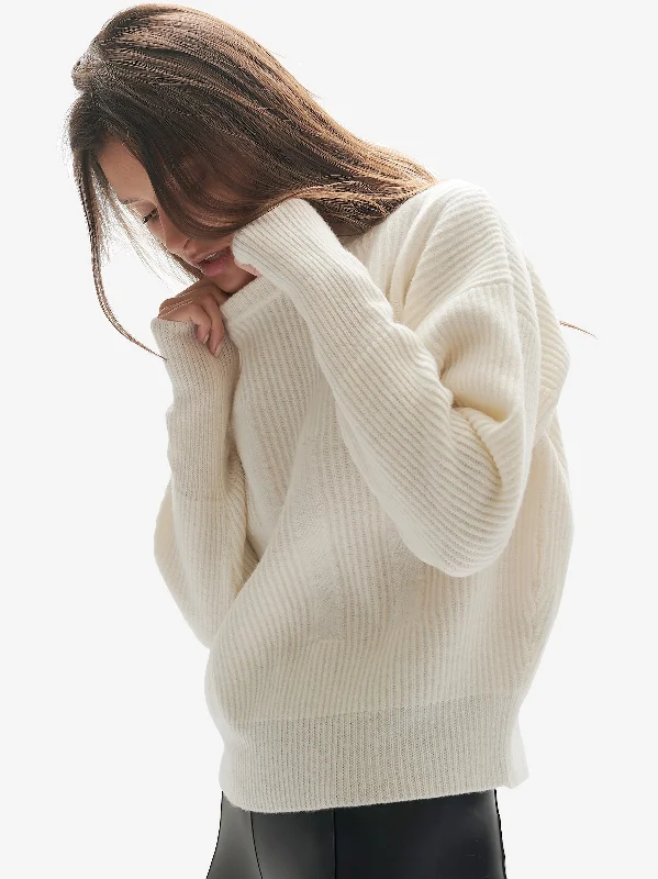 W Wool Icon Sweater - Soft Cream Solid Color Striped Floral Print