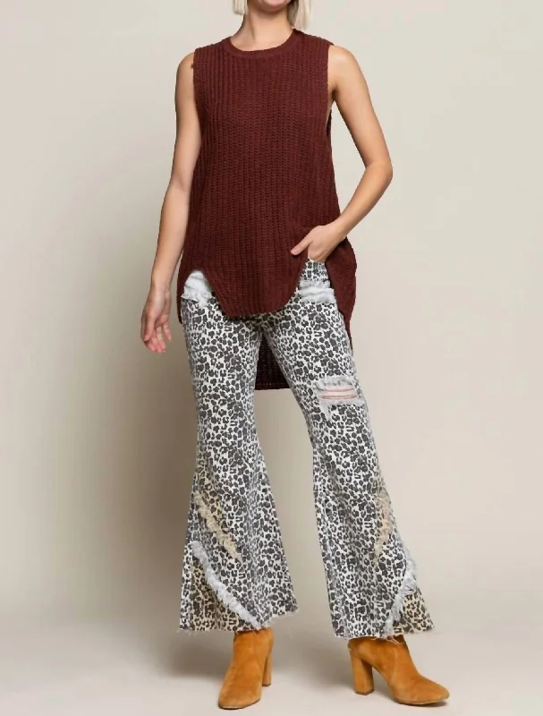 Fired Brick Sleeveless Sweater In Brick Red Satin Fabric Silk Fabric Chiffon Fabric