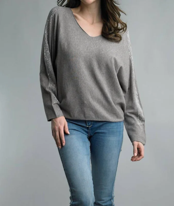 Dolman Sleeve Sparkle Sweater In Taupe Transparent Opaque Sheer