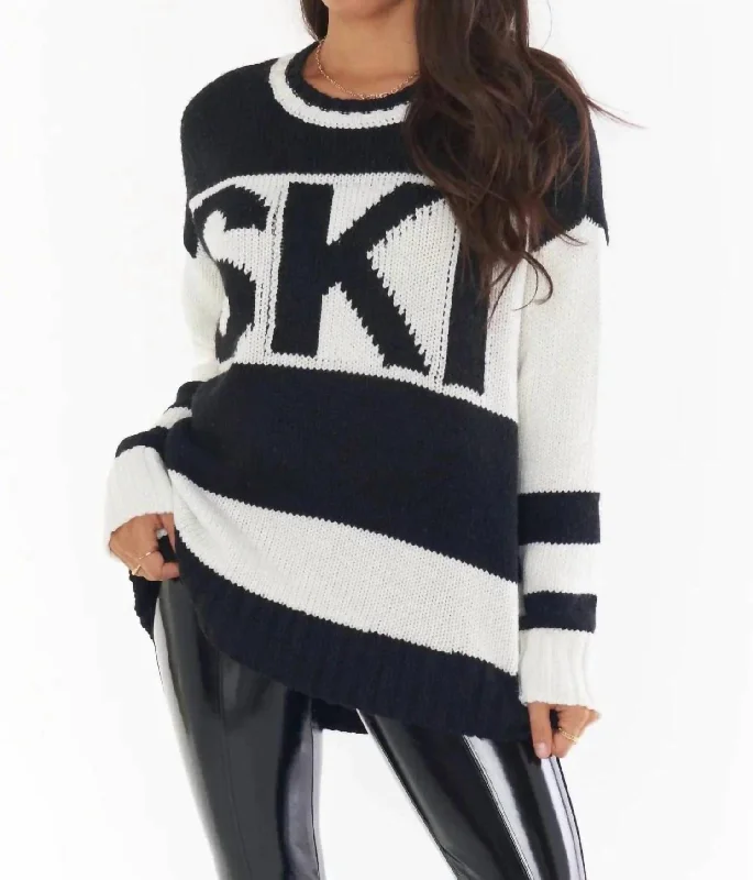 Ski In Sweater In Ski Knit Black Welt Pockets Slit Pockets Flap Pockets