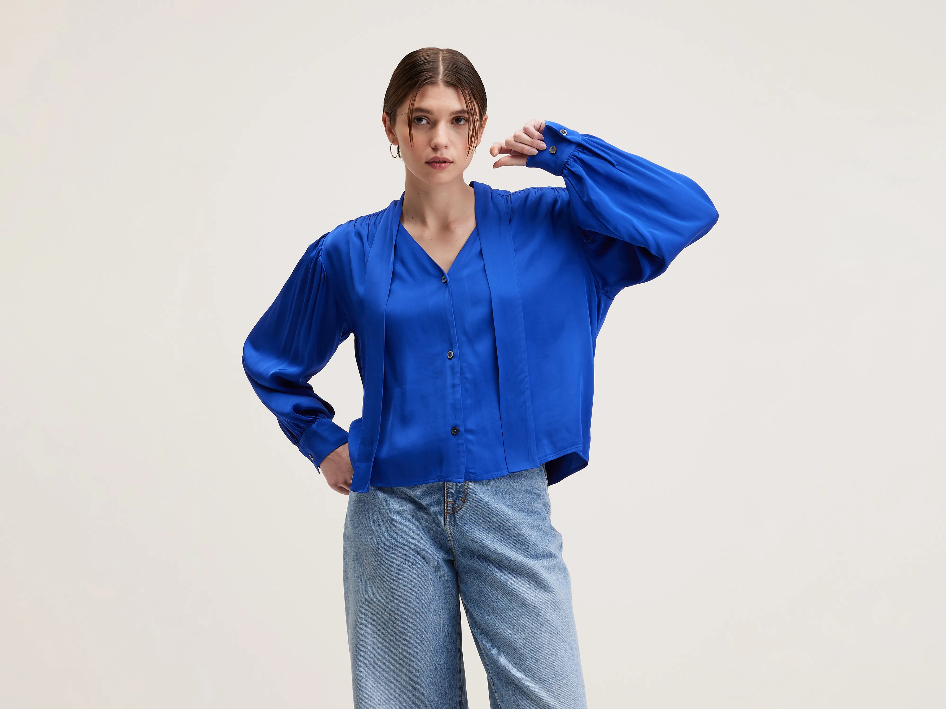 Pragues classic blouse (242 / W / LAZULI) Puff Sleeve Blouse
