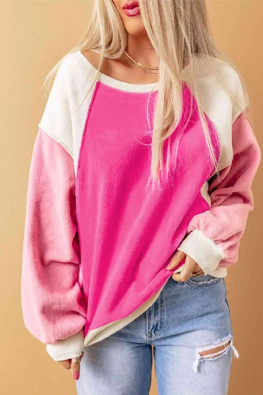 Round Neck Dropped Shoulder Color Block Sweatshirt Hoodie with Camouflage Military Edgy Round Neck Dropped Shoulder Color Block Sweatshirt Hoodie with Camouflage Military Edgy