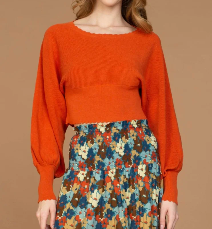 Cleo Rib Sweater In Papaya Spandex Rayon Corduroy
