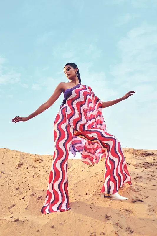 Swirl Print One Shoulder Cape With Side Tie-Up Bustier & Pants Comfortable Maternity Pants Swirl Print One Shoulder Cape With Side Tie-Up Bustier & Pants Comfortable Maternity Pants