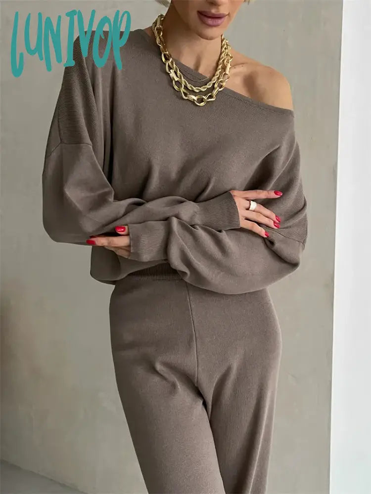 Lunivop One Shoulder Sexy Knit Two Piece Set Casual 2 Piece Tracksuit Women Knitted Pants Suit Pants and Top Set Matching Sets For Women Fashionable Work Pants Lunivop One Shoulder Sexy Knit Two Piece Set Casual 2 Piece Tracksuit Women Knitted Pants Suit Pants and Top Set Matching Sets For Women Fashionable Work Pants