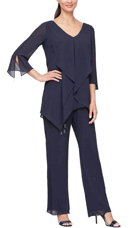 Alex Evenings 8192004 - Quarter Sleeve Pantsuit Trendy High-Waist Trousers
