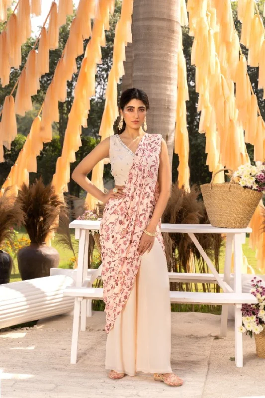 Nude Pink Pant Saree Set Warm Wool Trousers