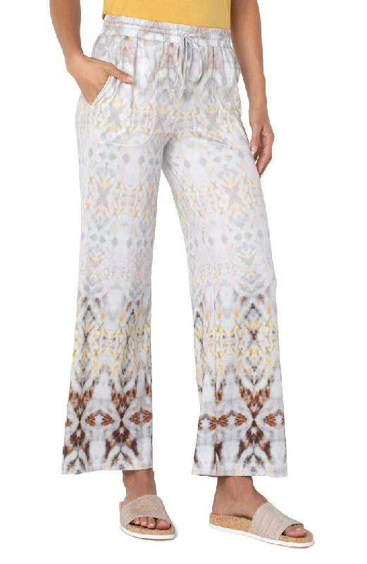 Liverpool Tie Die Pull On Pants Wide Leg w/ Draw Cord Cozy Full-Length Pants