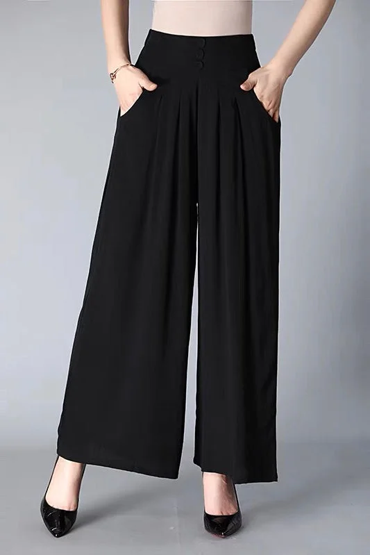 Black Wide Leg Pants W/ Pockets Lightweight Linen Pants