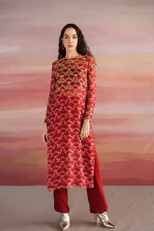 Printed Kurta And Pant Set Trendy Wide-Leg Pants