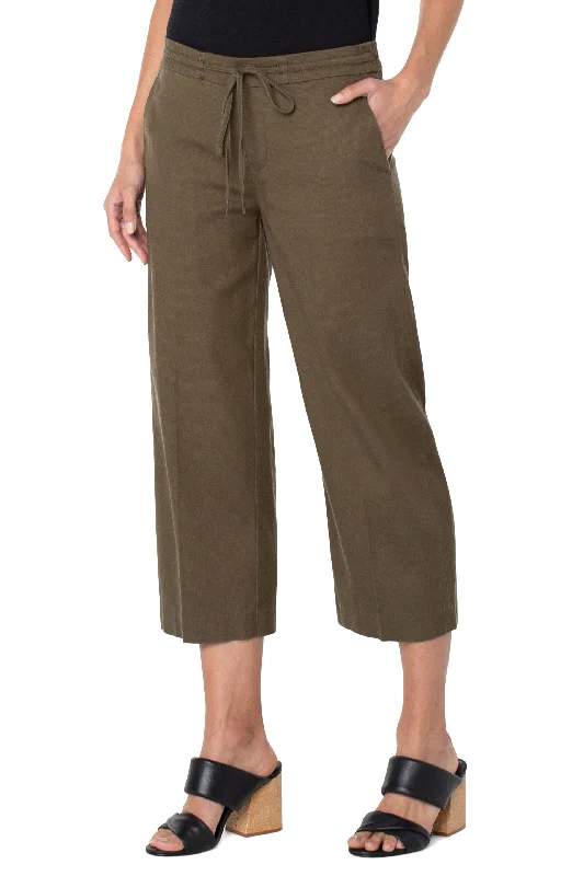 Liverpool Kelsey Culotte w/Tie Waistband Pants (Olive Grove) Fashionable Sporty Pants
