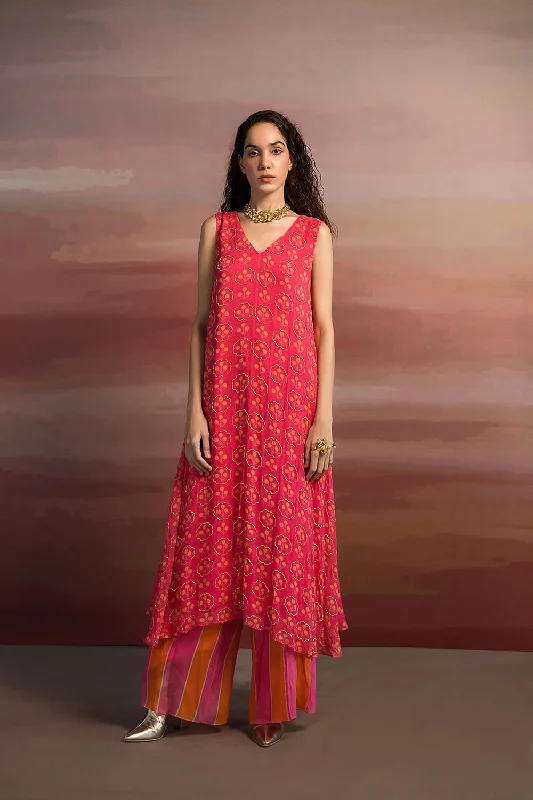 Printed Kurta And Striped Pant Set Comfortable Denim Pants