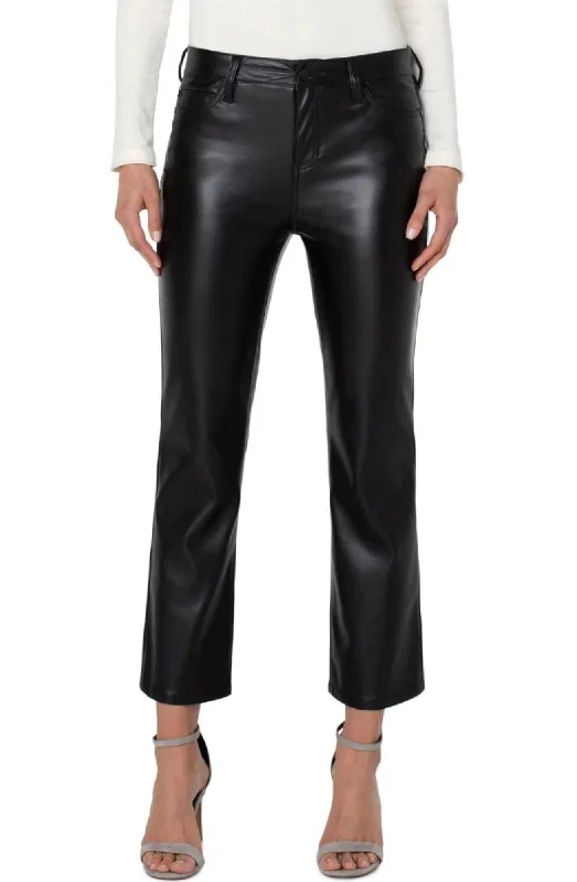 Liverpool Hannah Cropped Flare Black Pleather Pants Comfortable Wide-Leg Pants