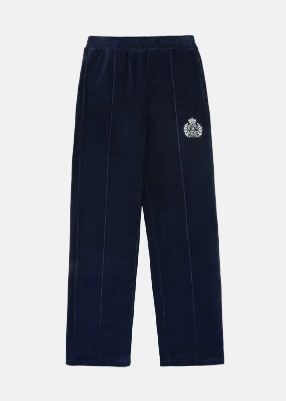 Navy Cream NY Crest Velour Track Pants Casual Plaid Pants