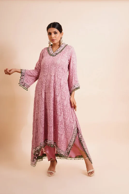 2 Piece Hand Embroidered Kaftaan Kurta With Dhoti Pants Casual Yoga Pants