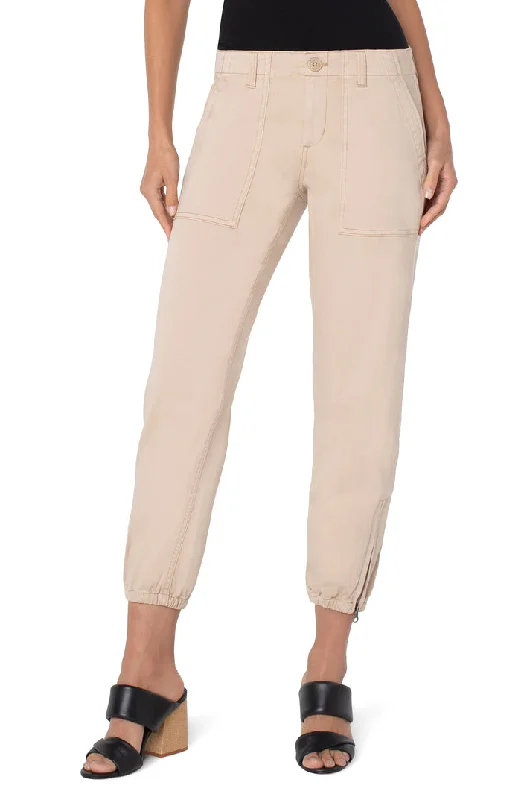 Liverpool Crop Utility Pant w/ Zip Hem 27" Hem Trendy Velvet Pants