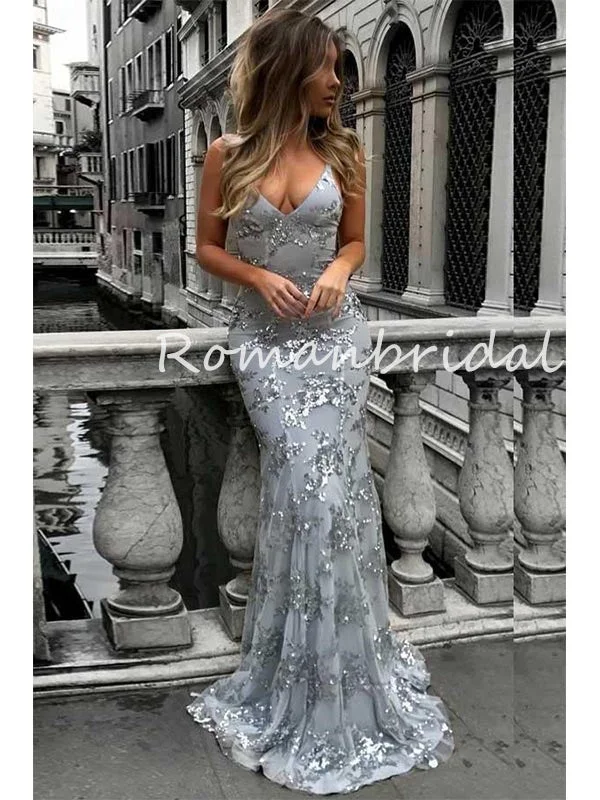 Charming Spaghetti Straps Mermaid Sleeveless V-neck Long Prom Dresses Formal Dress, OL761 Charming Spaghetti Straps Mermaid Sleeveless V-neck Long Prom Dresses Formal Dress, OL761