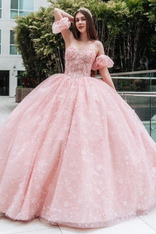 Long Ball Gown Glitter Print Sweetheart Quinceanera Dress