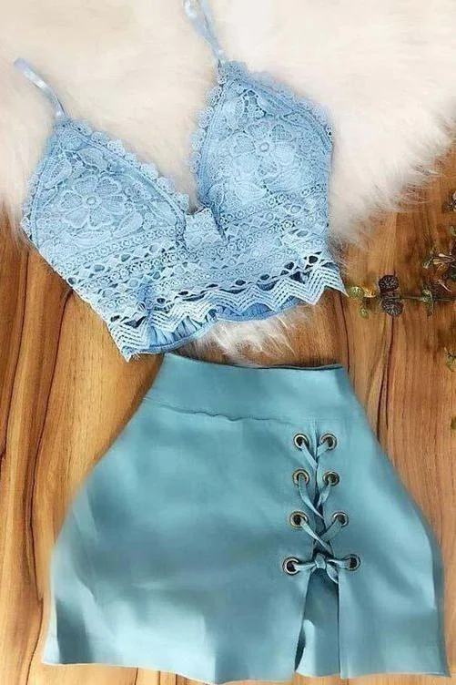 Simple A Line Spaghetti Straps Two Pieces Top Lace V Neck Blue Homecoming Dresses H1075 Simple A Line Spaghetti Straps Two Pieces Top Lace V Neck Blue Homecoming Dresses H1075