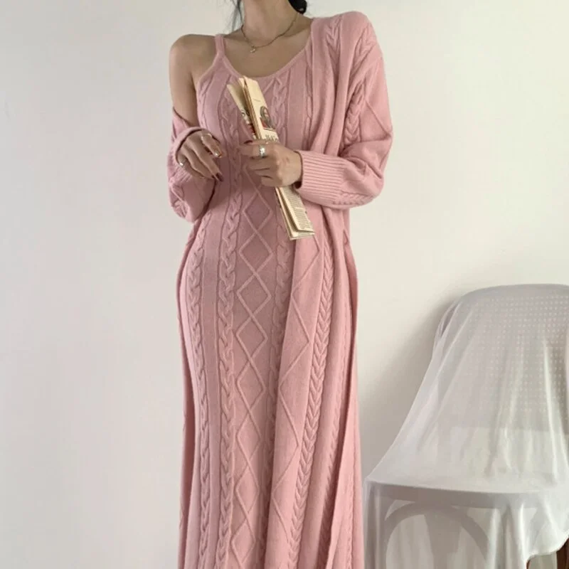Getadme-Chic Pink Wool Dress Set Women Sexy Winter Fall Argyle Sleeveless Knitting Dress Ladies Korean Streetwear Knitwear Autumn Getadme-Chic Pink Wool Dress Set Women Sexy Winter Fall Argyle Sleeveless Knitting Dress Ladies Korean Streetwear Knitwear Autumn