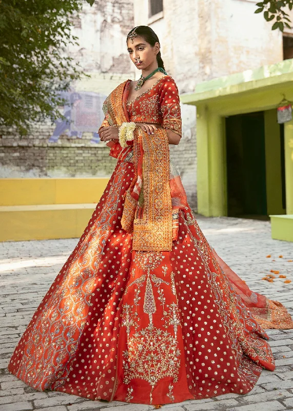 Pakistani Bridal Orange Red Lehenga Choli Dress #BS789
