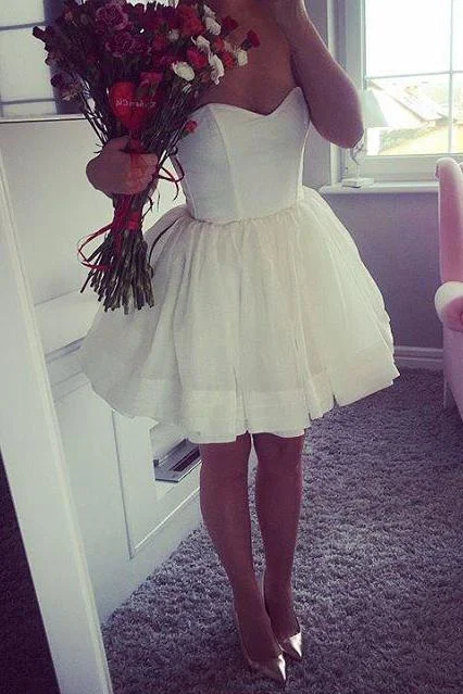 Mini Strapless Cute A-Line Sweetheart Ivory Short Open Back Homecoming Graduation Dress WK251 Mini Strapless Cute A-Line Sweetheart Ivory Short Open Back Homecoming Graduation Dress WK251