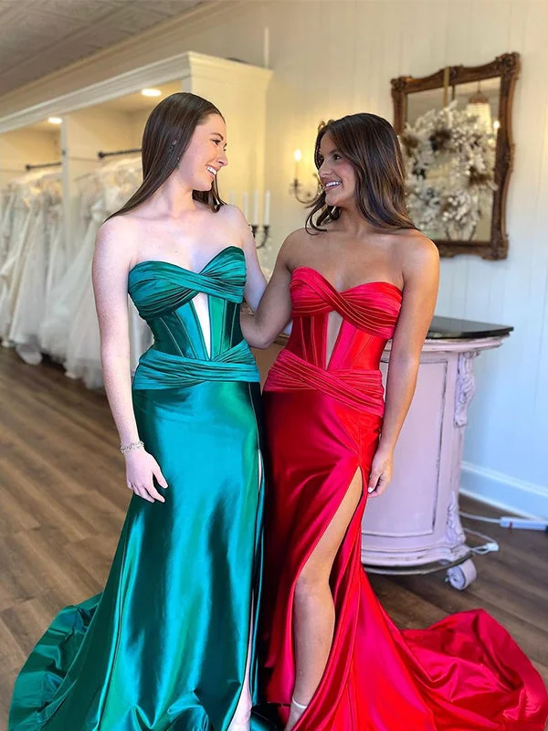 New Arrival Sweetheart Sleeveless Green Red Mermaid Prom Dresses with Side Slit, OL009 New Arrival Sweetheart Sleeveless Green Red Mermaid Prom Dresses with Side Slit, OL009