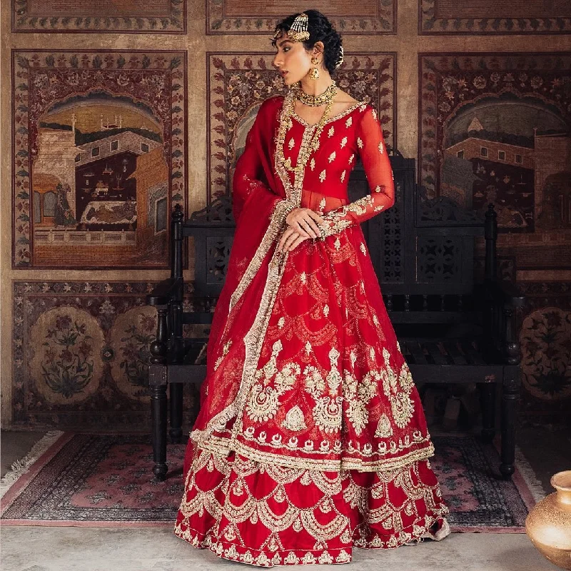 Pakistani Red Bridal Lehenga with Frock Dress #BS817