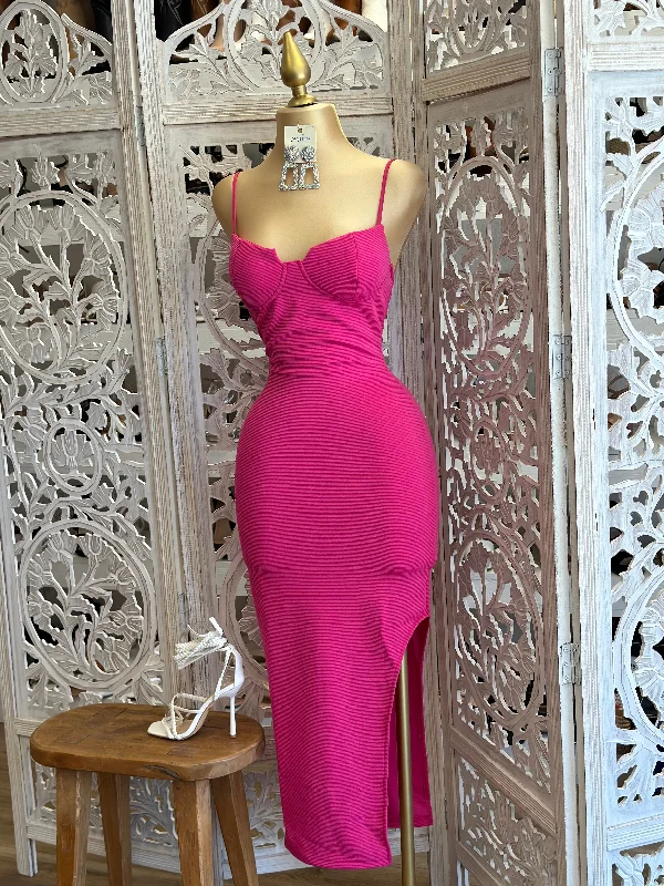 Hot Pink Ribbed Dress