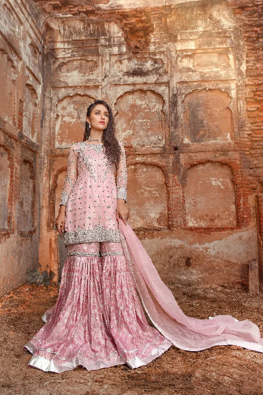 Latest Traditional Pink Gharara Kameez Dress #BS725