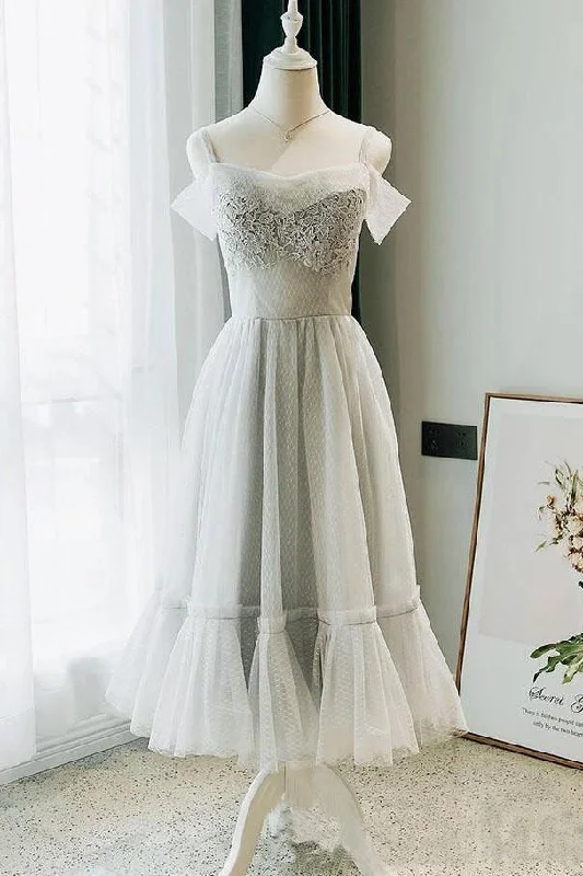 Modest Off the Shoulder Lace Short Formal Dress with Lace up Homecoming Dresses H1109