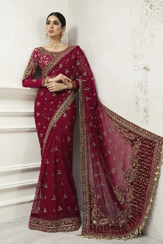 Latest Pakistani Wedding Maroon Red Saree Dress #BS741