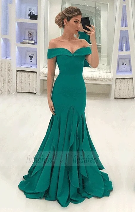 Off The Shoulder Mermaid Chiffon Prom Dresses Sweep Train