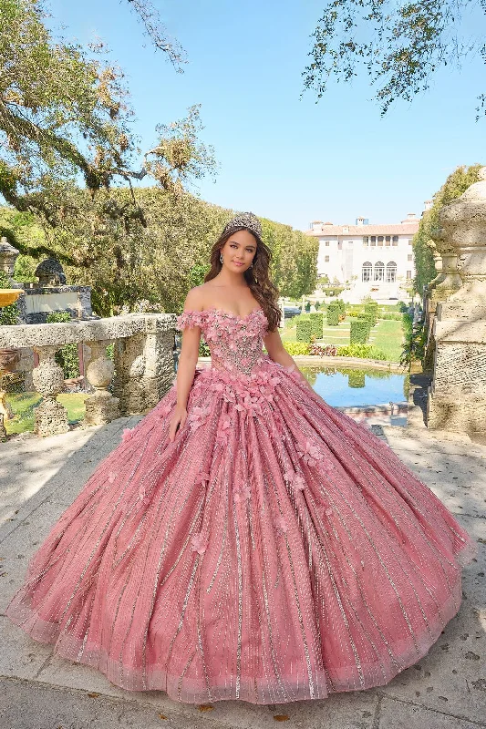 Amarra 54226 Long Ball Gown 3D Floral Detachable Bow Quinceanera Dress