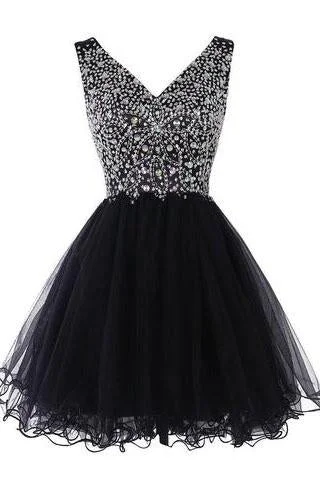 Sparkly Classy Short Sleeveless Cute V-Neck Beaded Tulle Crystals Homecoming Dresses WK772 Sparkly Classy Short Sleeveless Cute V-Neck Beaded Tulle Crystals Homecoming Dresses WK772