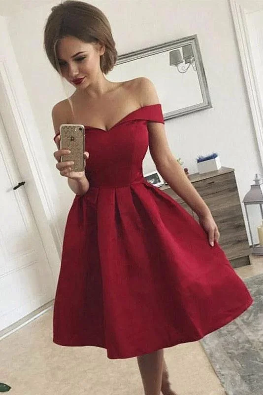 Simple Off the Shoulder Sweetheart Short Homecoming Dresses Burgundy Formal Dress H1139 Simple Off the Shoulder Sweetheart Short Homecoming Dresses Burgundy Formal Dress H1139